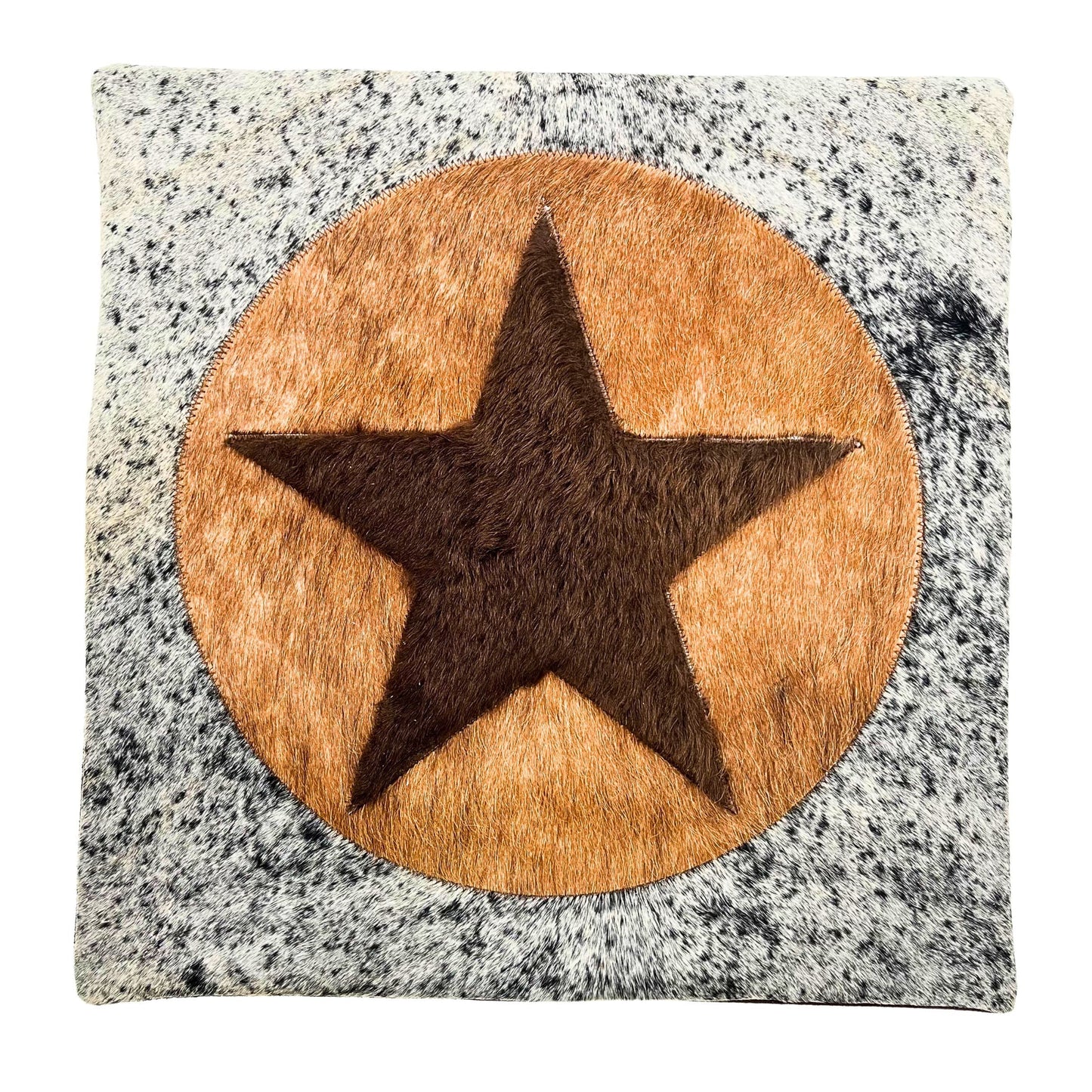 Bison Leather Pillow Cover - Rustic Star Design - Premium Hair-On 20"x20" Home Decor Accent