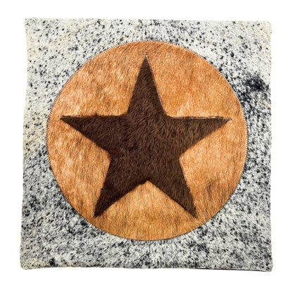 Bison Leather Pillow Cover - Rustic Star Design - Premium Hair-On 20"x20" Home Decor Accent