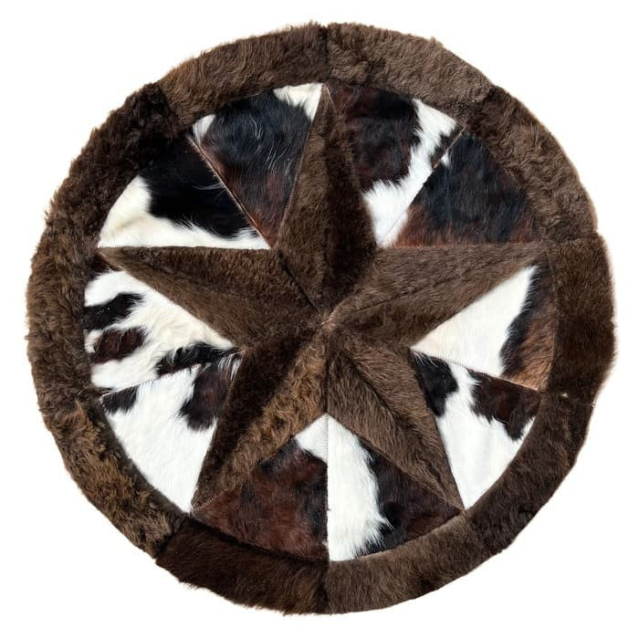 Bison Round Rug | Hair-On with Cowhide Border – Tricolor