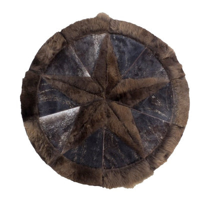 Bison Rug Hair-On Round Home Decor - Premium Black Speckled Brindle Brown - 60" Diameter