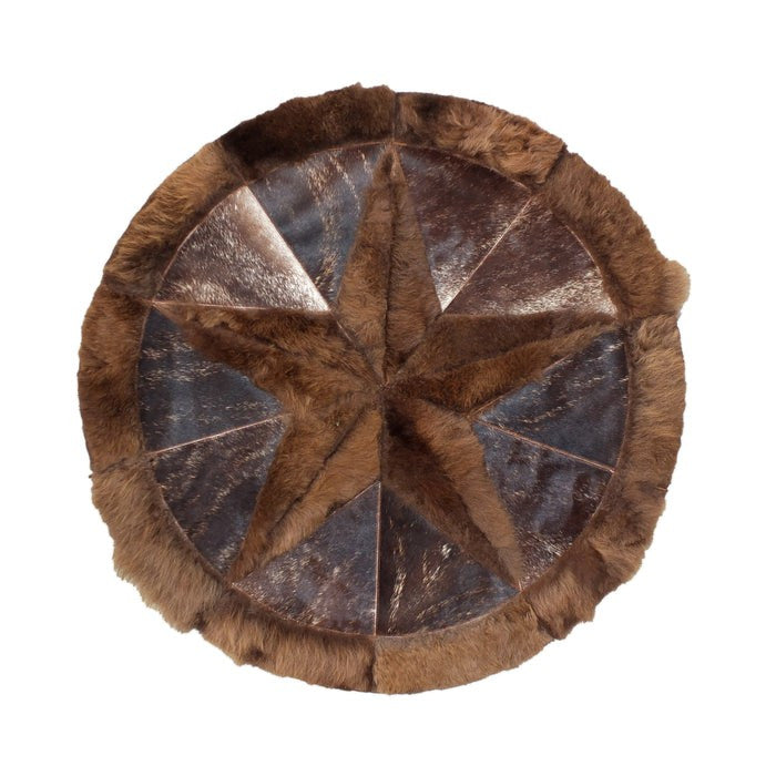 Bison Round Rug | Hair-On with Bison Star & Edge  – Black Speckled