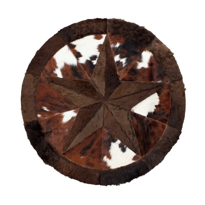 Bison Round Rug | Hair-On with Bison Star & Edge  – Black Speckled