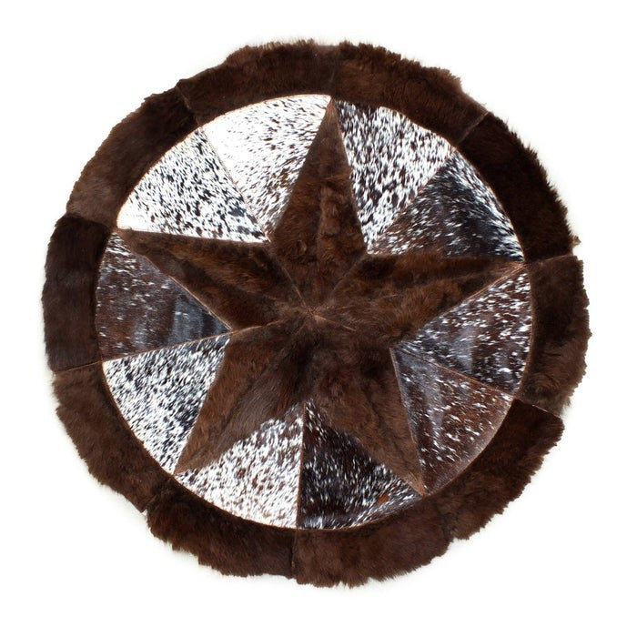 Bison Rug Hair-On Round Home Decor - Premium Black Speckled Brindle Brown - 60" Diameter