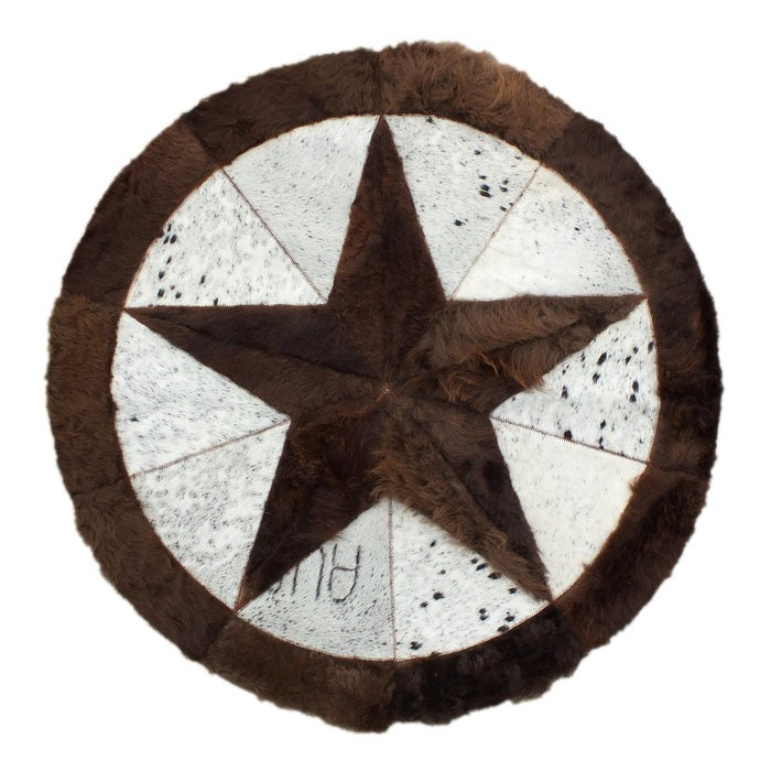Bison Rug Hair-On Round Home Decor - Premium Black Speckled Brindle Brown - 60" Diameter