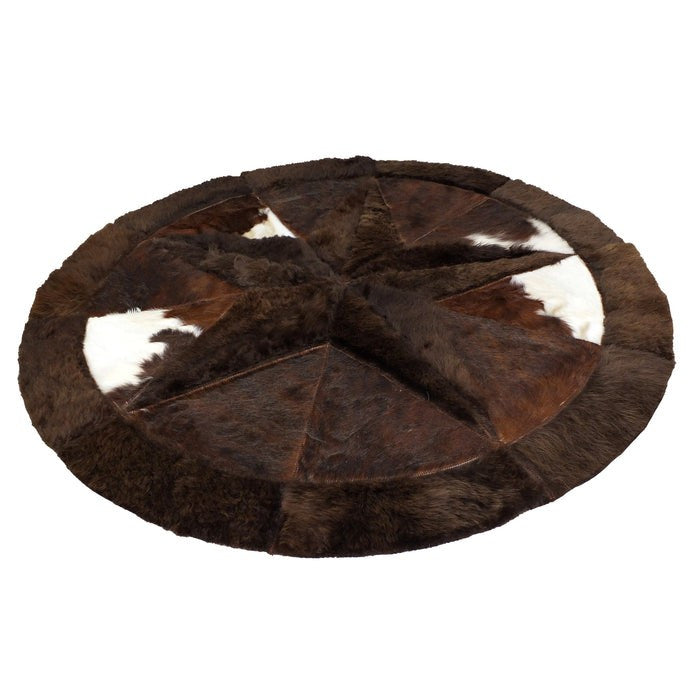 Bison Rug Hair-On Round Home Decor - Premium Black Speckled Brindle Brown - 60" Diameter