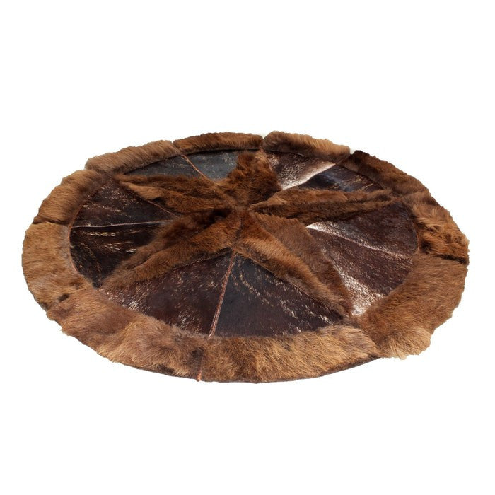 Bison Round Rug | Hair-On with Bison Star & Edge  – Black Speckled