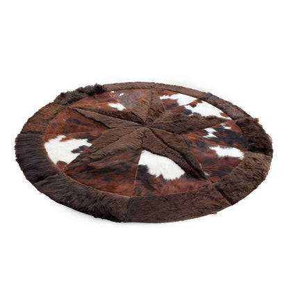 Bison Rug Hair-On Round Home Decor - Premium Black Speckled Brindle Brown - 60" Diameter
