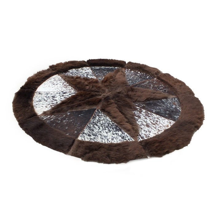 Bison Rug Hair-On Round Home Decor - Premium Black Speckled Brindle Brown - 60" Diameter