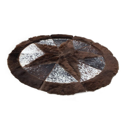 Bison Rug Hair-On Round Home Decor - Premium Black Speckled Brindle Brown - 60" Diameter