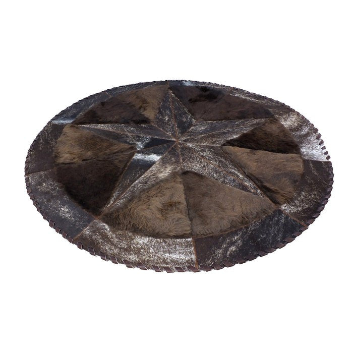 Cowhide Rug Hair-On Round Star Design with Bison Accents - Premium Natural Home Decor