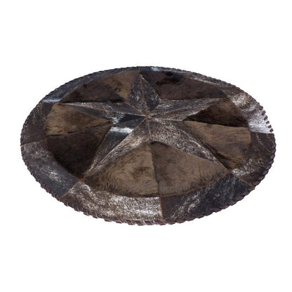 Cowhide Rug Hair-On Round Star Design with Bison Accents - Premium Natural Home Decor