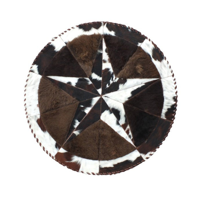 Cowhide Rug Hair-On Round Star Design with Bison Accents - Premium Natural Home Decor