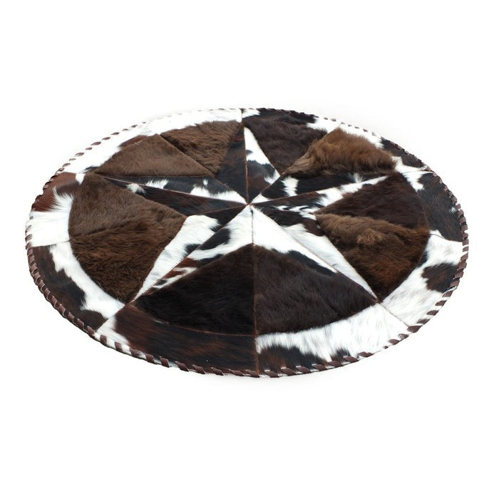 Cowhide Rug Hair-On Round Star Design with Bison Accents - Premium Natural Home Decor
