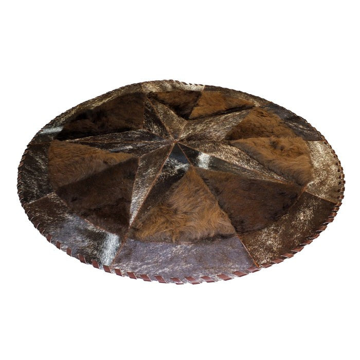 Cowhide Rug Hair-On Round Star Design with Bison Accents - Premium Natural Home Decor