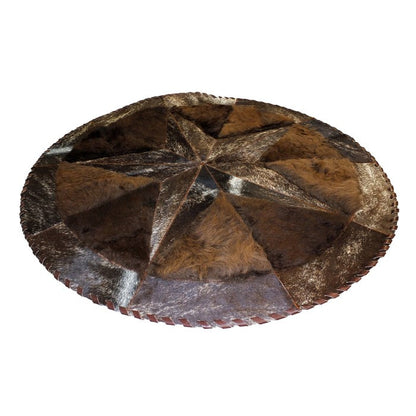 Cowhide Rug Hair-On Round Star Design with Bison Accents - Premium Natural Home Decor