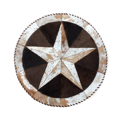 Cowhide Rug Hair-On Round Star Design with Bison Accents - Premium Natural Home Decor