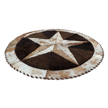 Cowhide Rug Hair-On Round Star Design with Bison Accents - Premium Natural Home Decor