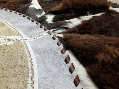 Cowhide Rug Hair-On Round Star Design with Bison Accents - Premium Natural Home Decor