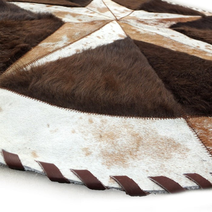 Cowhide Rug Hair-On Round Star Design with Bison Accents - Premium Natural Home Decor