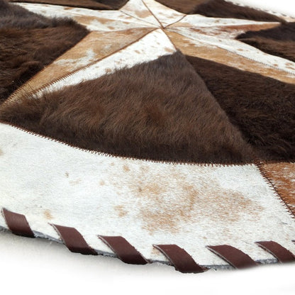 Cowhide Rug Hair-On Round Star Design with Bison Accents - Premium Natural Home Decor