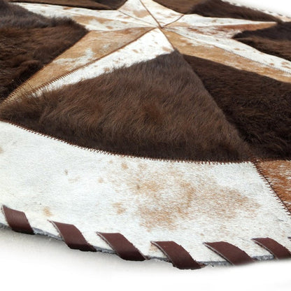 Cowhide Star Rug | Round with Bison Fill– Brown Speckled
