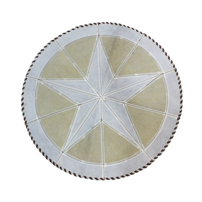 Cowhide Rug Hair-On Round Star Design with Bison Accents - Premium Natural Home Decor