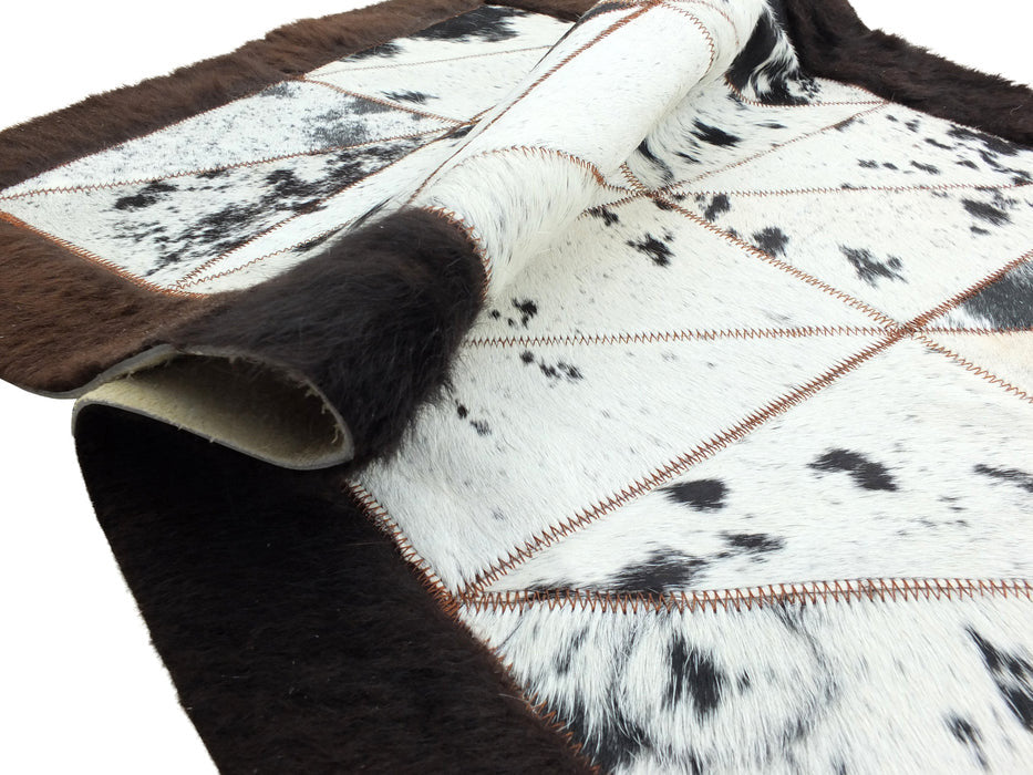TRAHIDE - Rectangular Patchwork Rug - Cow Hide Center with Bison Borders - 2x3 Feet - Premium Quality - Rustic Home Decor