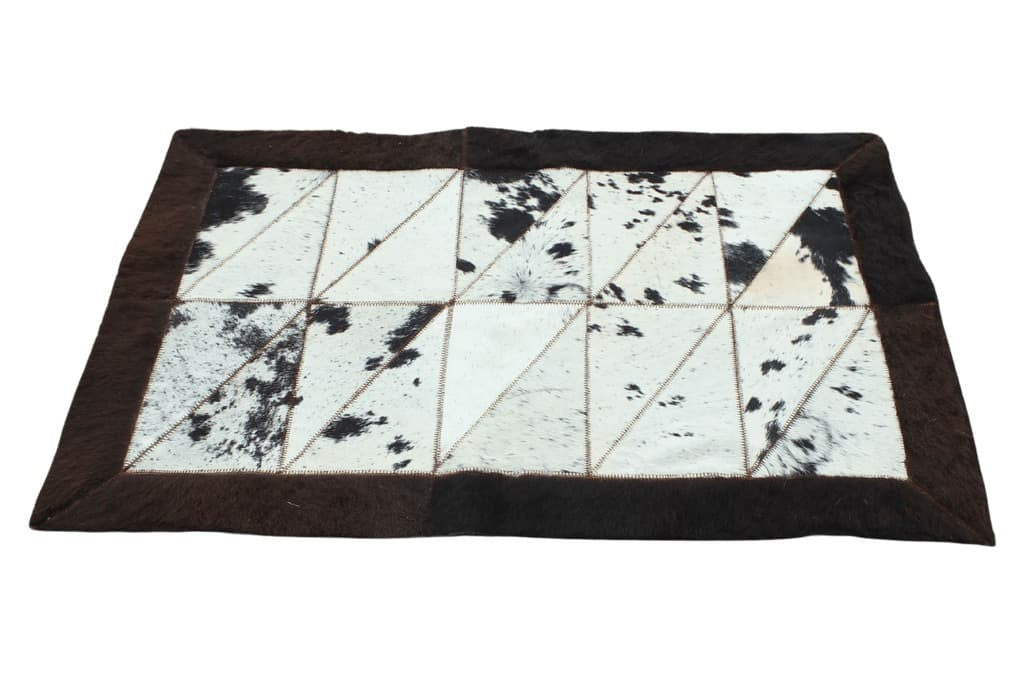 TRAHIDE - Rectangular Patchwork Rug - Cow Hide Center with Bison Borders - 2x3 Feet - Premium Quality - Rustic Home Decor