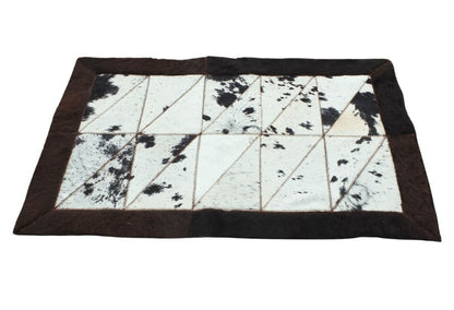 TRAHIDE - Rectangular Patchwork Rug - Cow Hide Center with Bison Borders - 2x3 Feet - Premium Quality - Rustic Home Decor