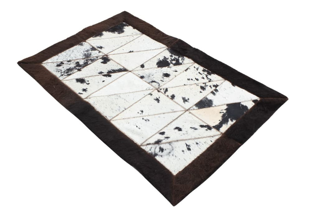 TRAHIDE - Rectangular Patchwork Rug - Cow Hide Center with Bison Borders - 2x3 Feet - Premium Quality - Rustic Home Decor