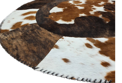 Bison Cowhide Rug Handcrafted Star Patchwork - Natural Leather - Rustic Eco-Friendly Decor - Size: Large