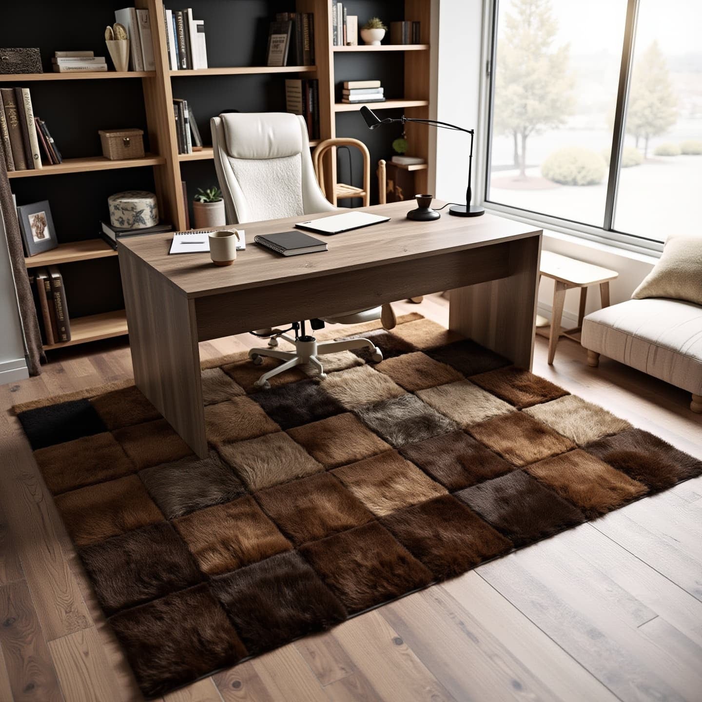 Handmade Bison Leather Patchwork Rug - Natural Hair-On First Grade 8ft x 5ft