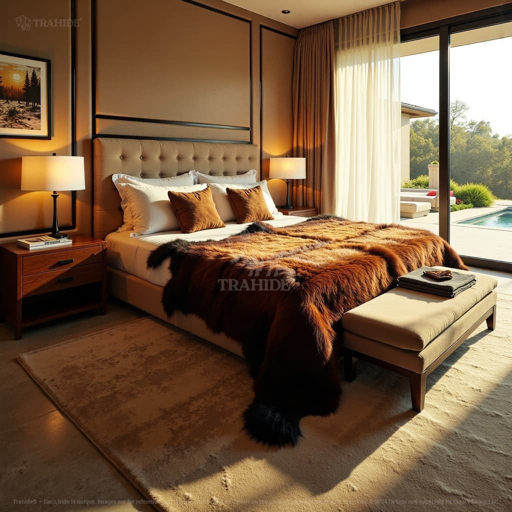 Premium Large Bison Hair-On Hide Rug/Blanket Natural - 7.5x6 ft