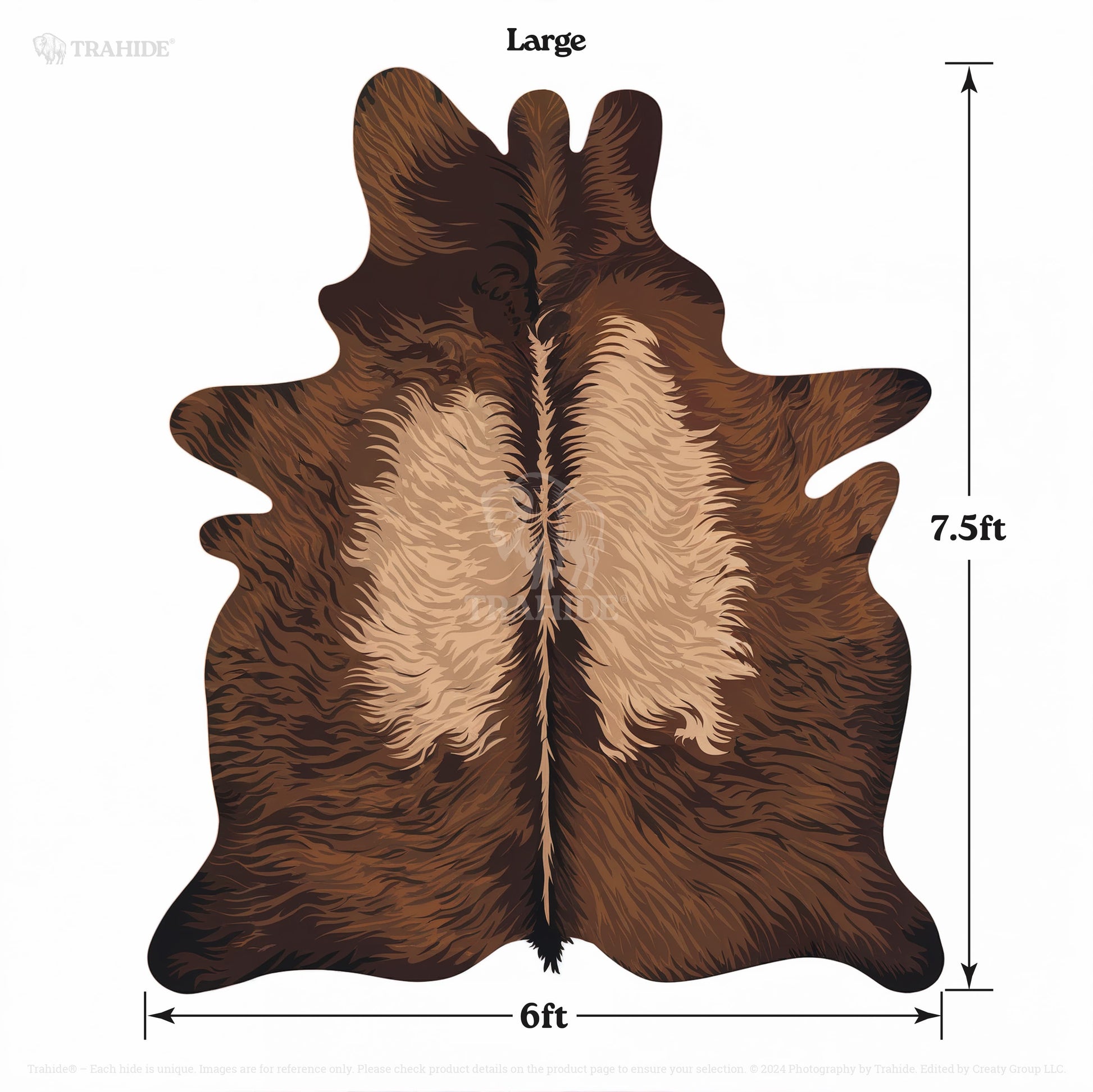 Premium Large Bison Hair-On Hide Rug/Blanket Natural - 7.5x6 ft