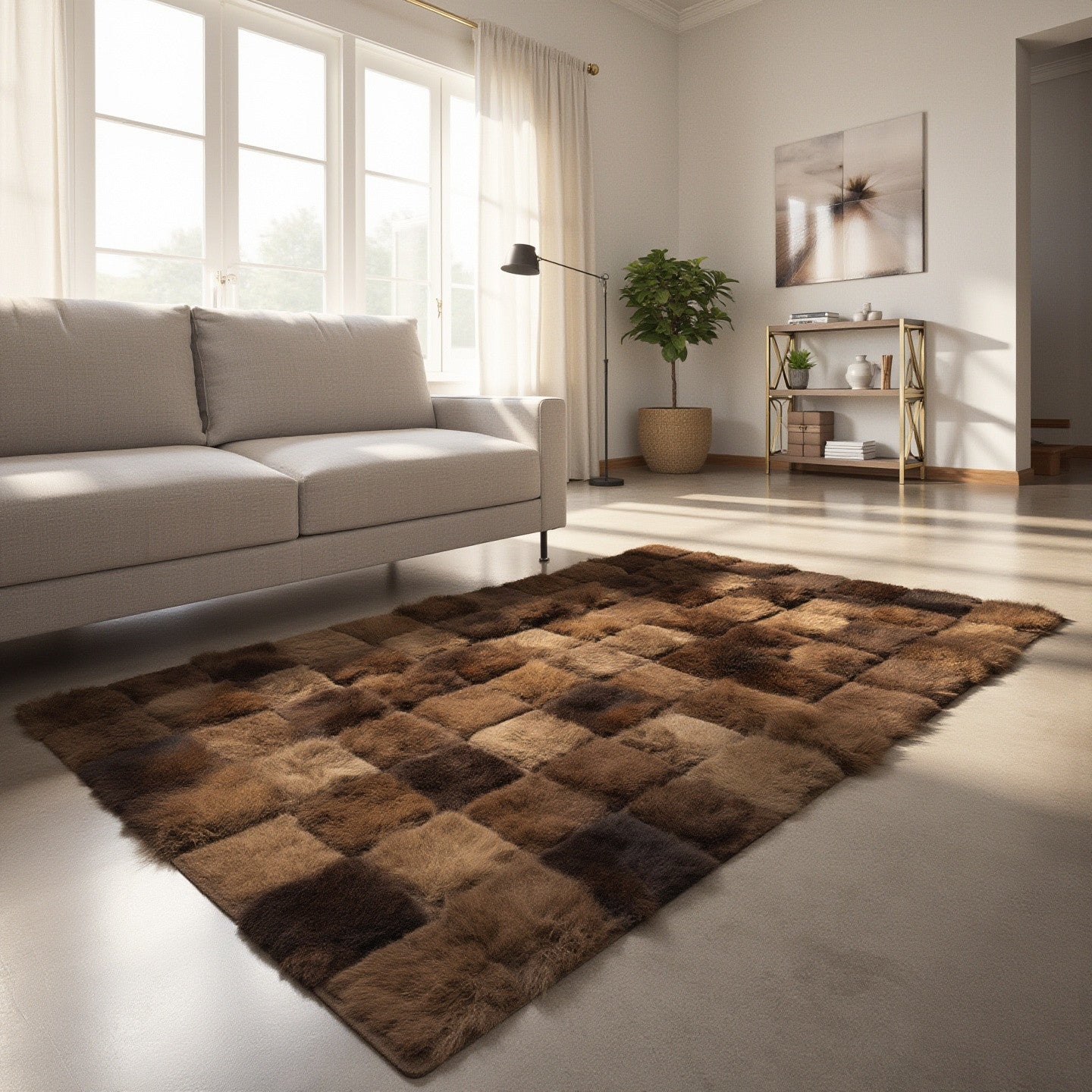 Handmade Bison Leather Patchwork Rug - Natural Hair-On First Grade 4ft x 3ft