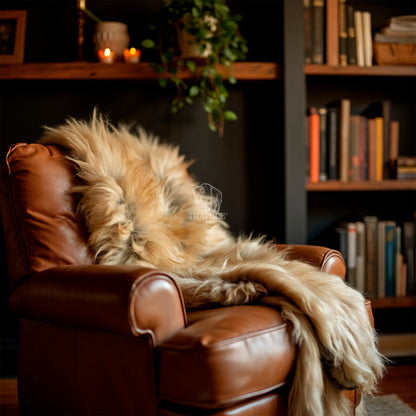 Luxury Norwegian Viking Heritage Sheepskin - Golden Flecked Beige Long-Hair