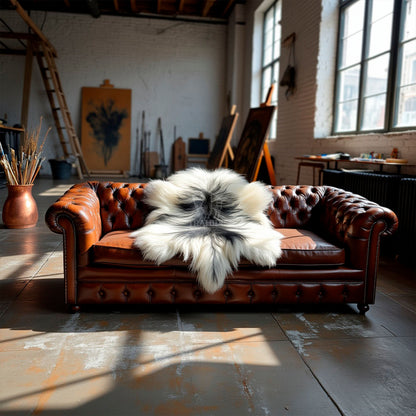Luxury Norwegian Viking Heritage Sheepskin - Spotted Black & White Long-Hair
