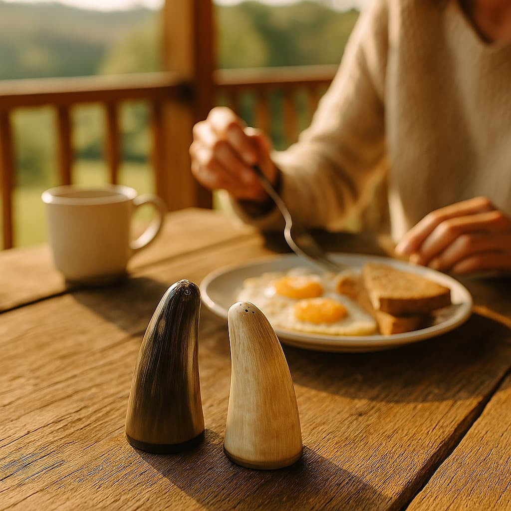 Cow Horn Shakers - Dining Decor - Handcrafted Unique Texture - Set of 2 - Premium Quality
