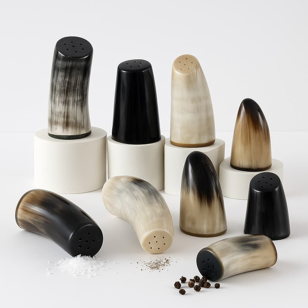 Cow Horn Shakers - Dining Decor - Handcrafted Unique Texture - Set of 2 - Premium Quality
