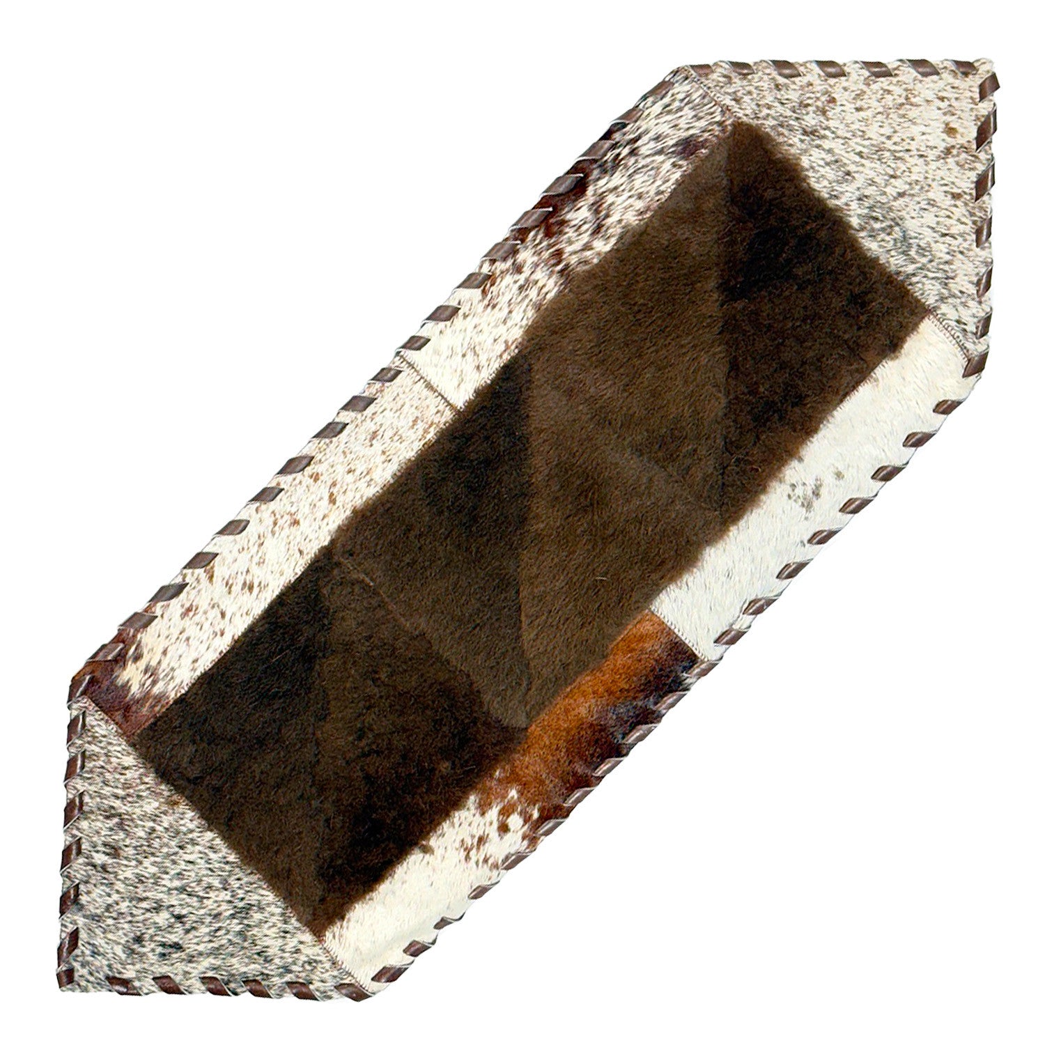 Bison/Cowhide Hair-On Table Runner | Patchwork & Laced Design Brown Speckle – 1' x 3' Feet