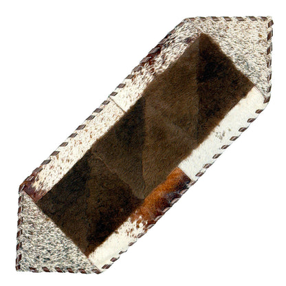 Bison/Cowhide Hair-On Table Runner | Patchwork & Laced Design Brown Speckle – 1' x 3' Feet