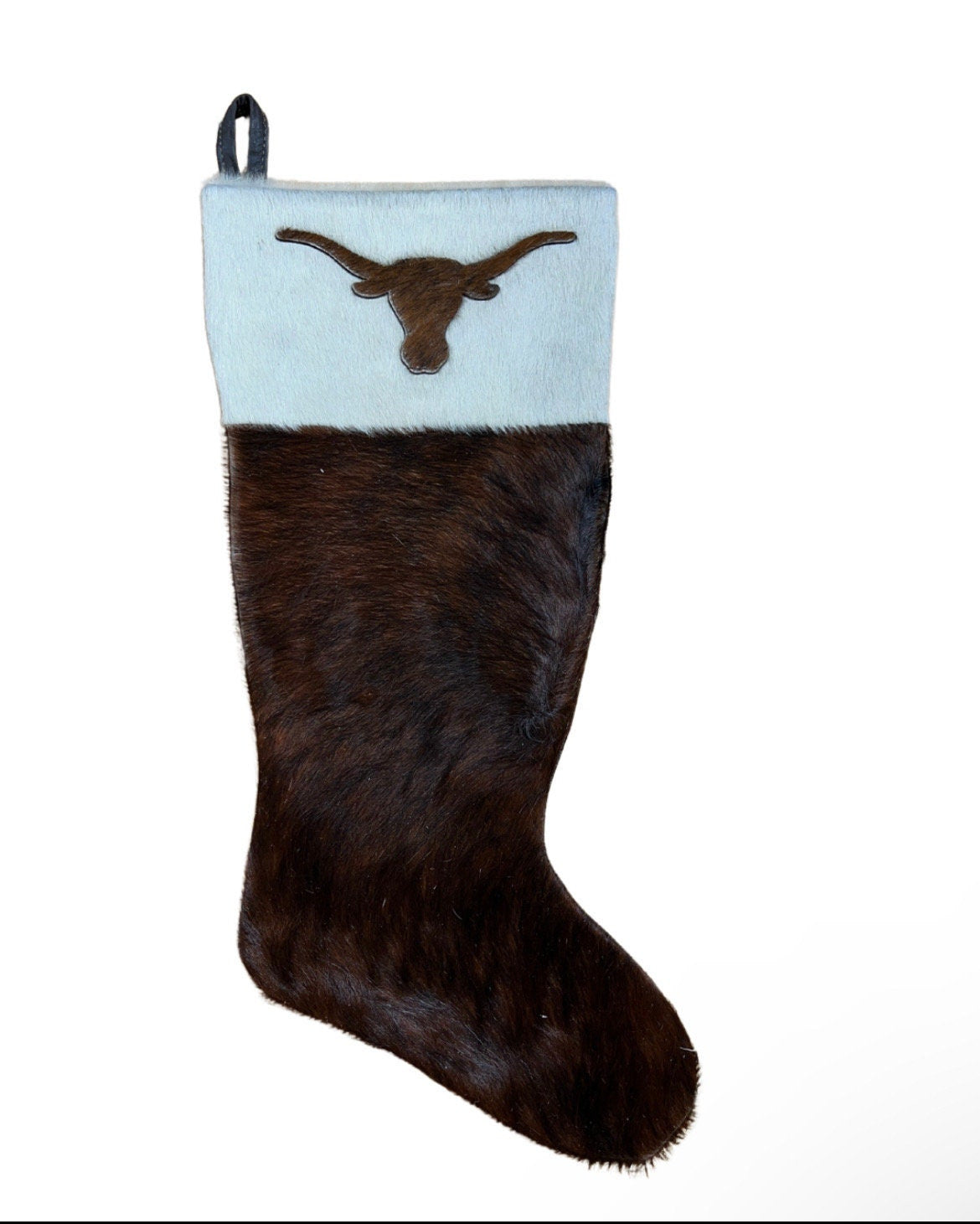 Cowhide Leather Stocking - Rustic Holiday Decor - Premium Large - Genuine Material
