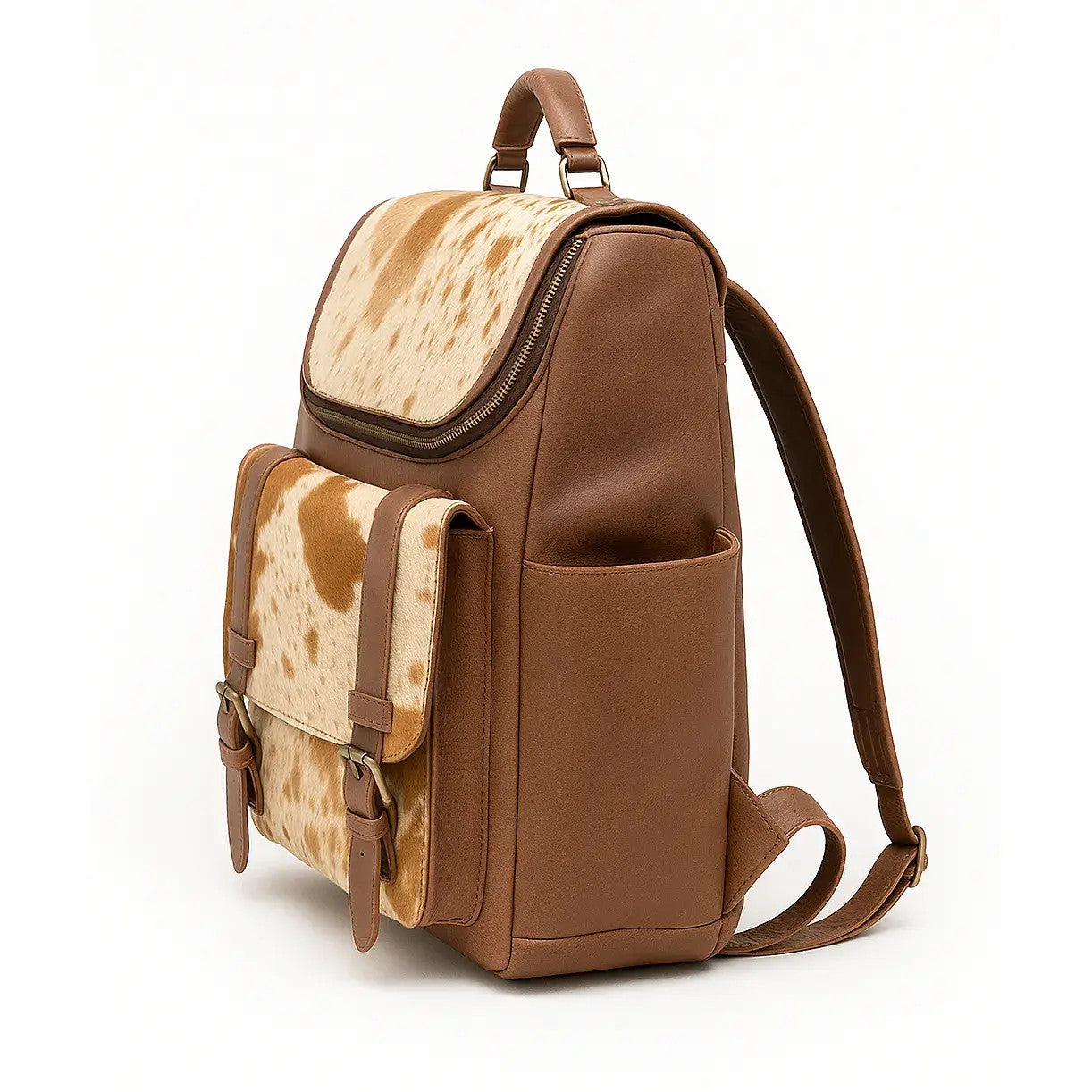 Leather Backpack Cowhide Panels - Dual Side Pockets First Grade