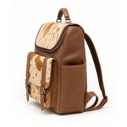 Leather Backpack Cowhide Panels - Dual Side Pockets First Grade