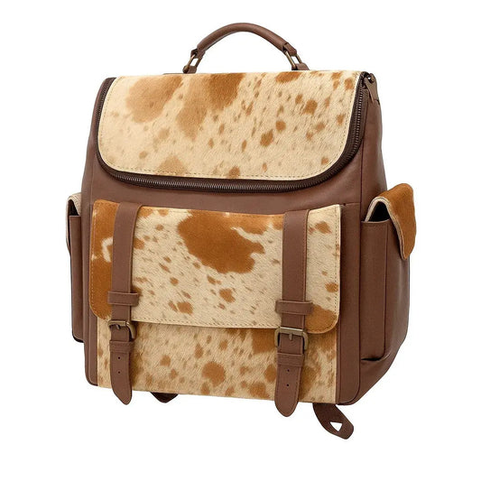 Leather Backpack Cowhide Panels - Dual Side Pockets First Grade