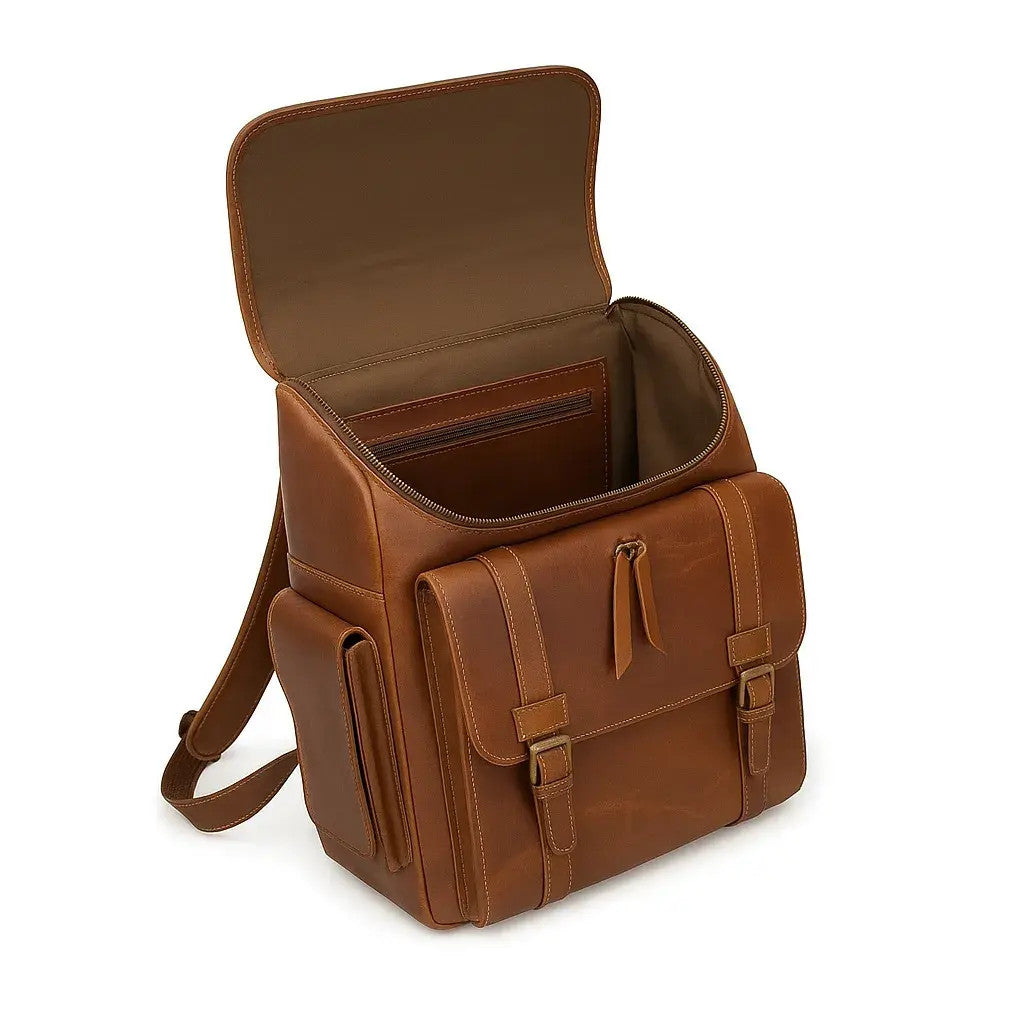 Leather Backpack Cowhide Panels - Dual Side Pockets First Grade
