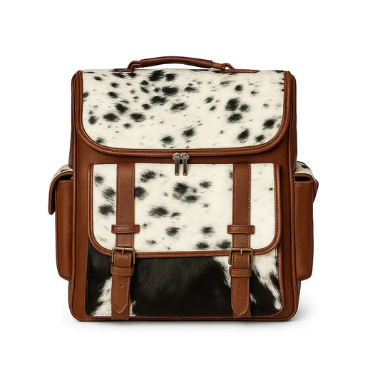 Leather Backpack Cowhide Panels - Dual Side Pockets First Grade