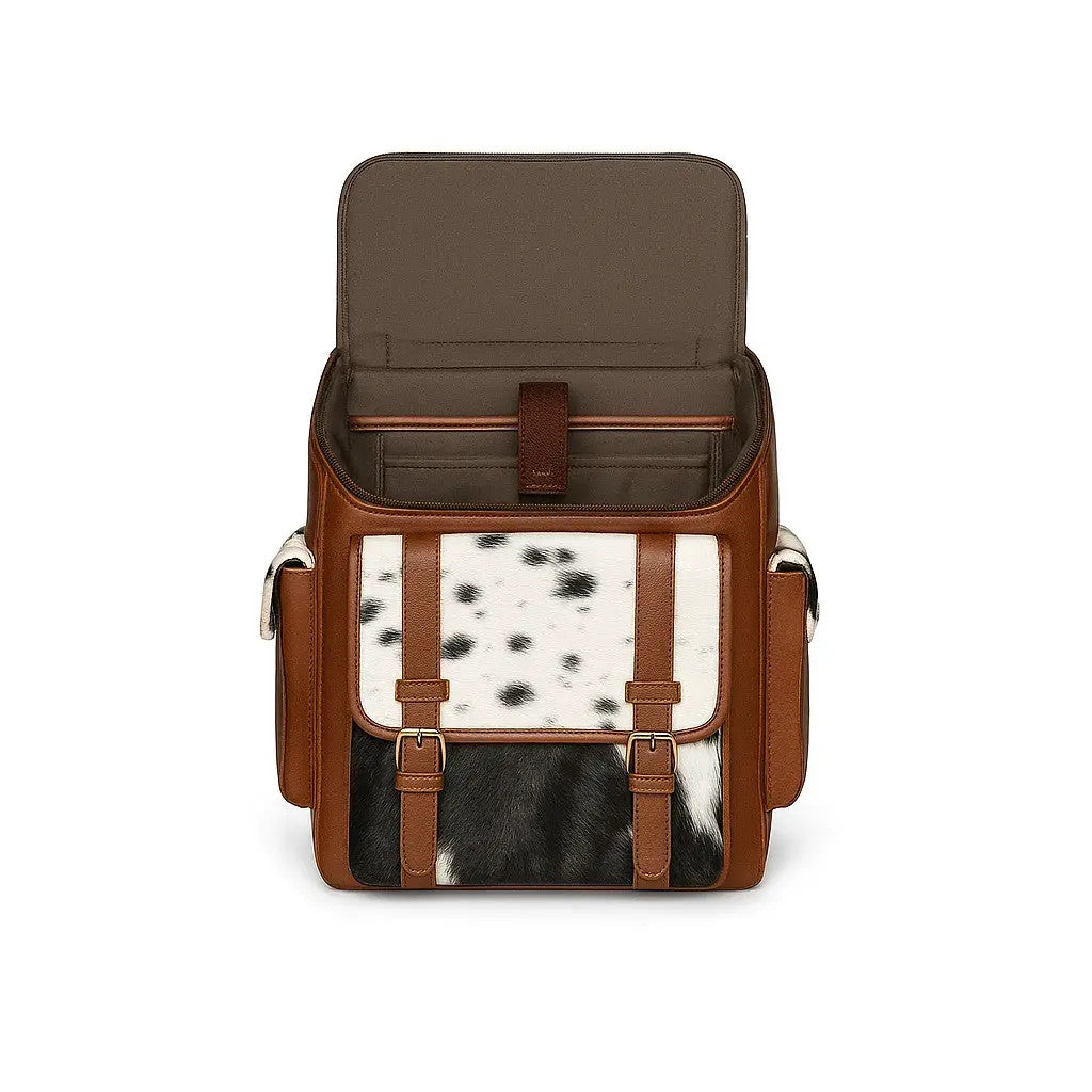 Leather Backpack Cowhide Panels - Dual Side Pockets First Grade