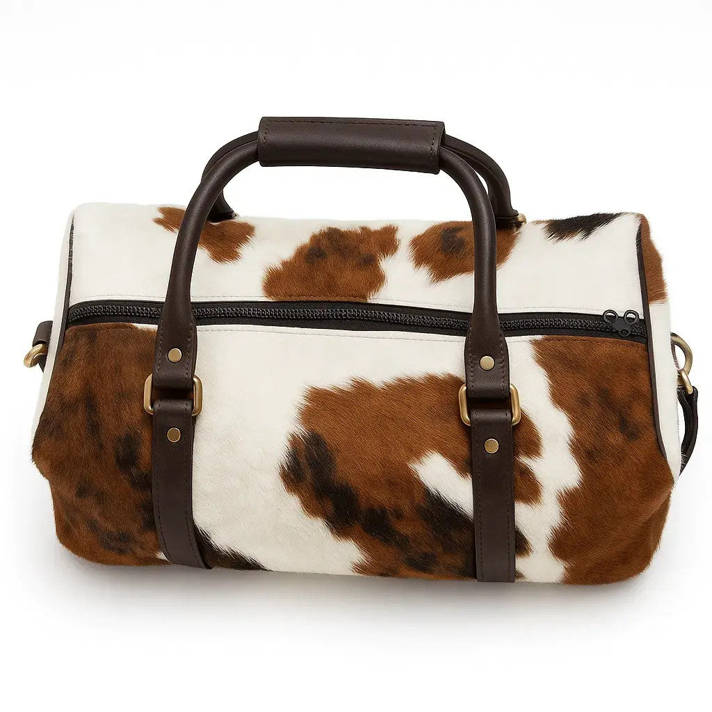Cowhide Duffle Delux Bag | Hair-On Leather & Full-Grain Straps – 36 x 12 x 12 Inches