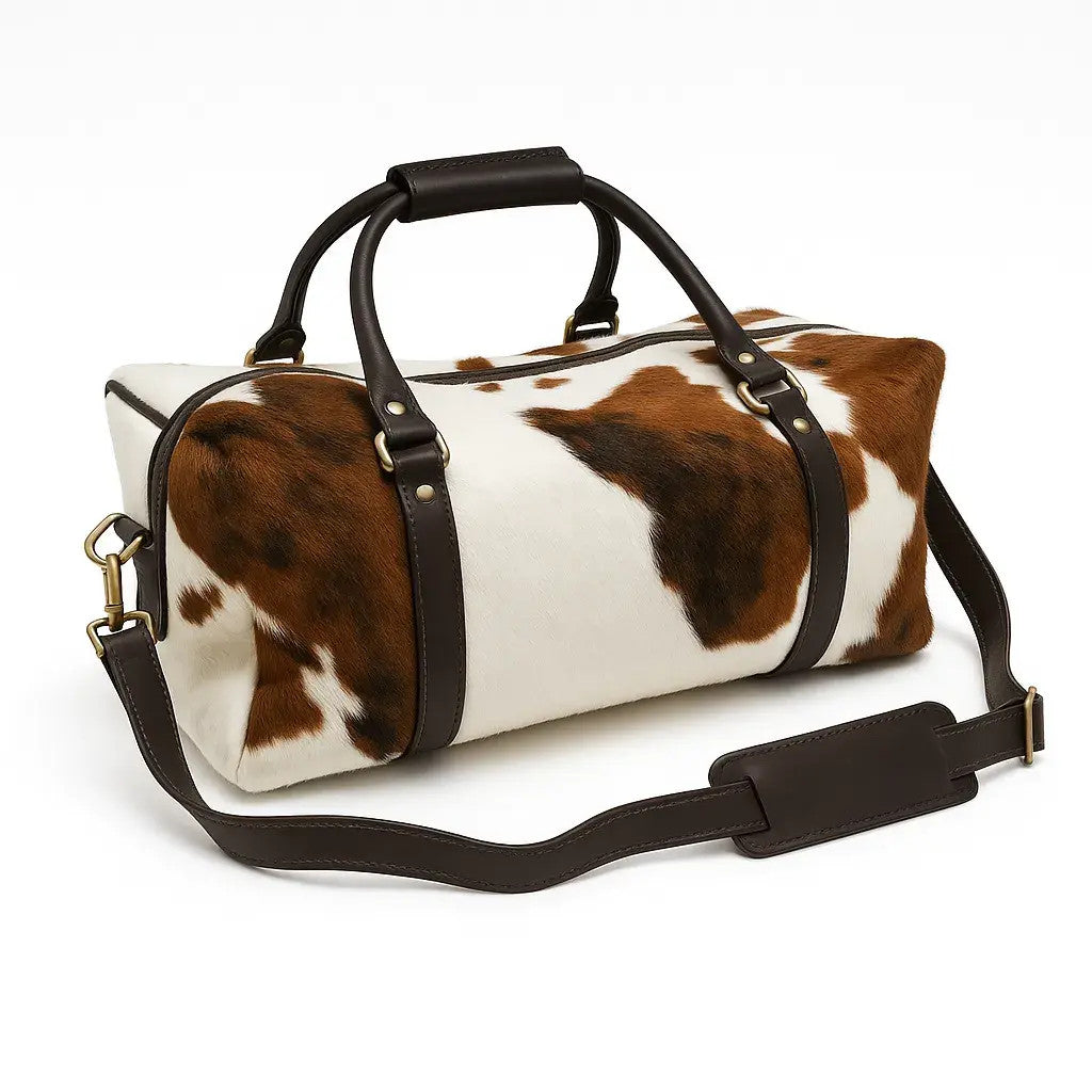 Cowhide Duffle Delux Bag | Hair-On Leather & Full-Grain Straps – 36 x 12 x 12 Inches